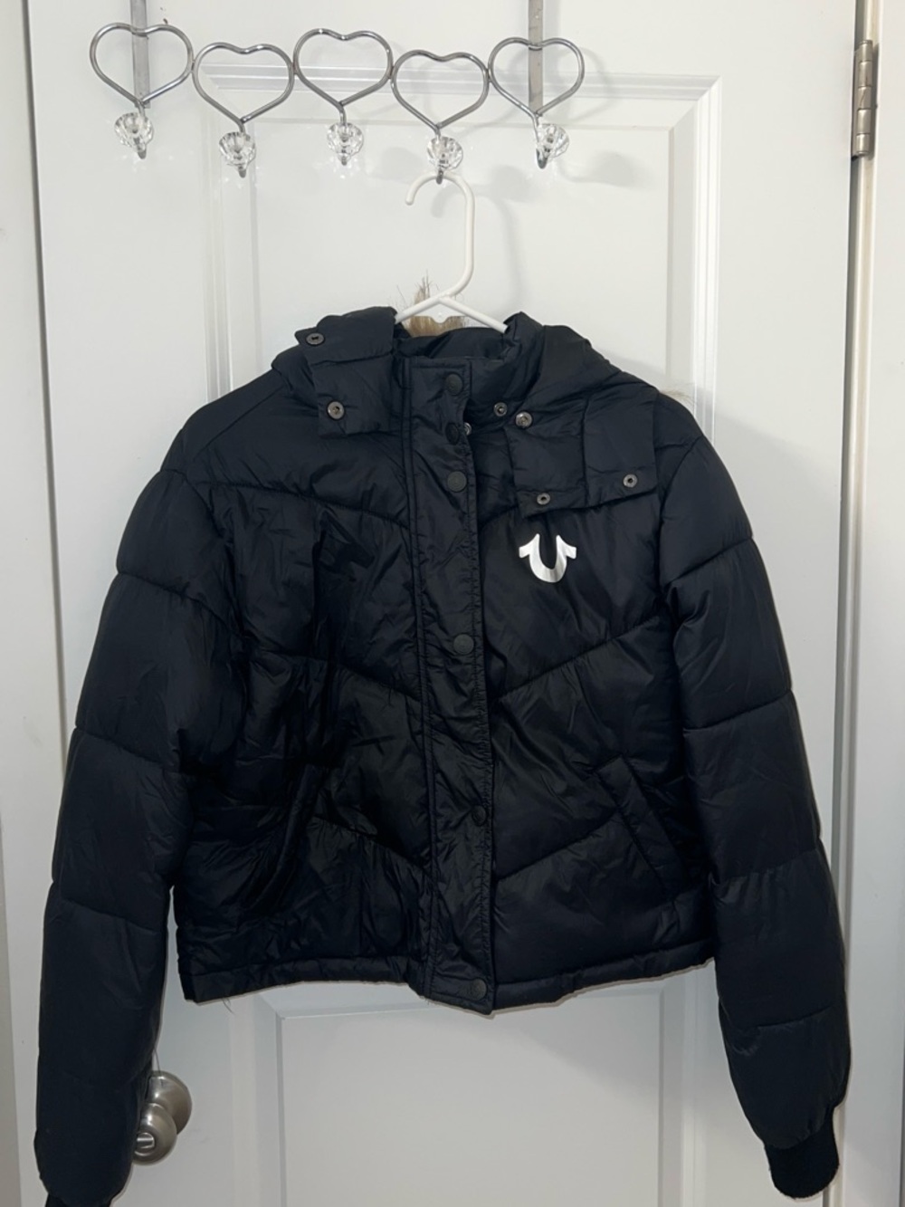 True Religion Black Hooded Quilted Puffer Jacket